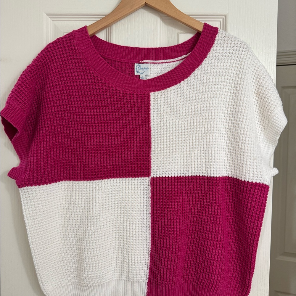 Blue Rain Fuchsia and White Colorblock Knit Top